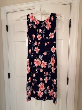 Connected Apparel Navy Floral Faux Wrap Dress – Size 14